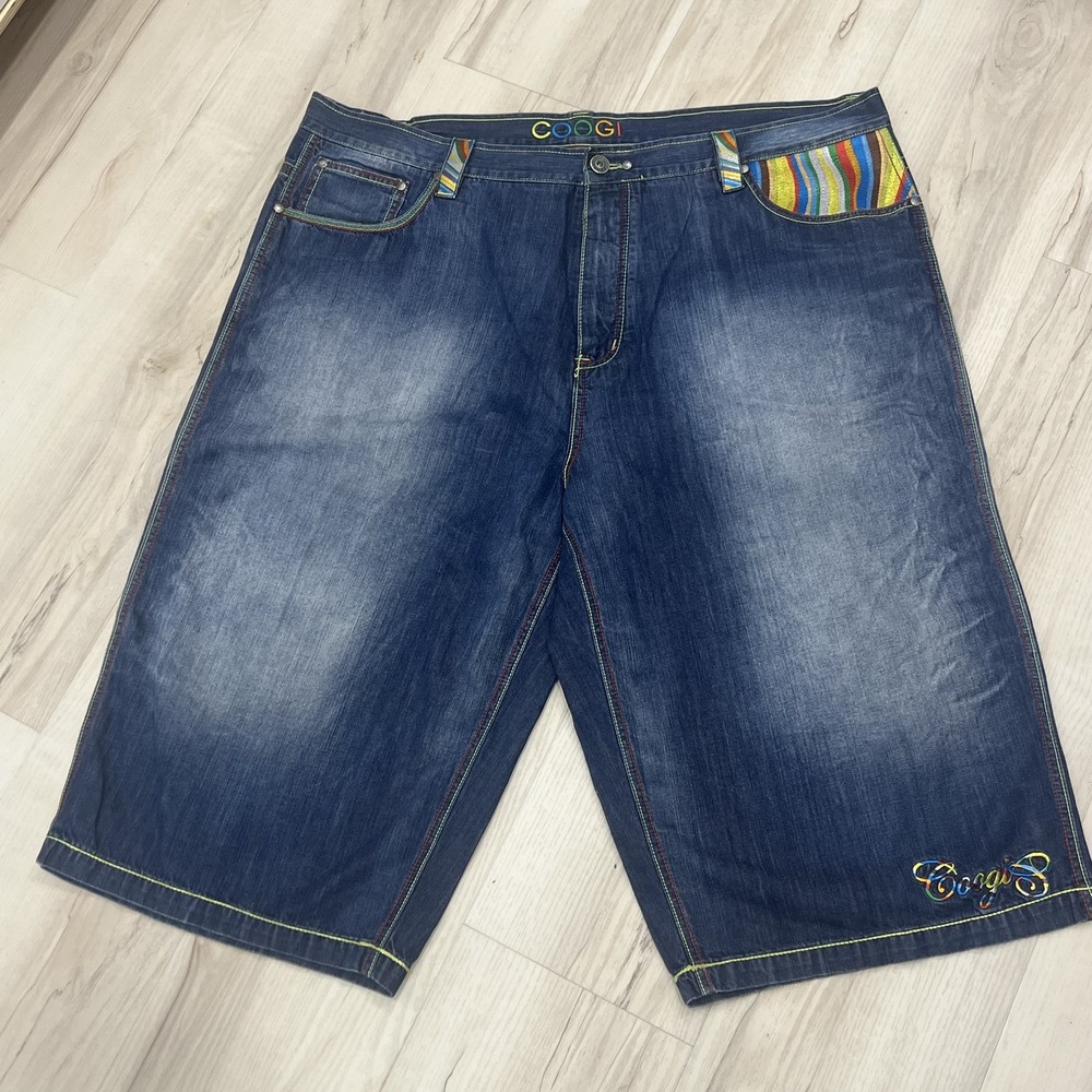 Coogi Jean Shorts Mens 48 Baggy Embroidered Patchwork Hip Hop Streetwear Denim